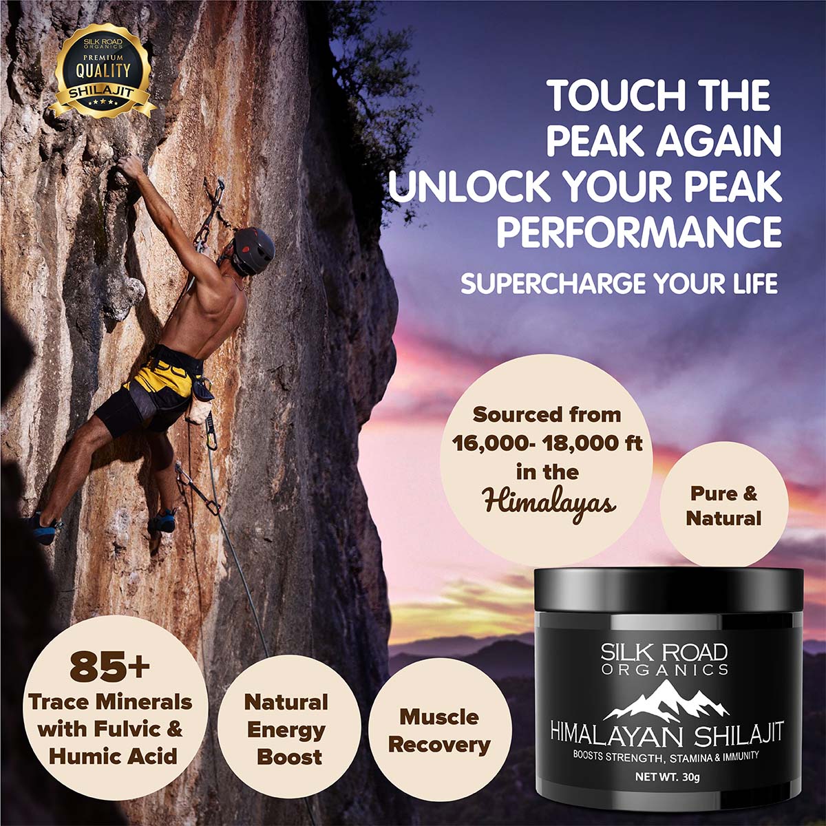 Pure Himalayan Shilajit Resin (30g) with Fulvic Acid & 85+ Trace Minerals for Metabolism, Immune Support, Energy & Focus – Includes Measuring Spoon